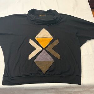 Vintage Osgood Smük Black Geometric Turtleneck Top Size L